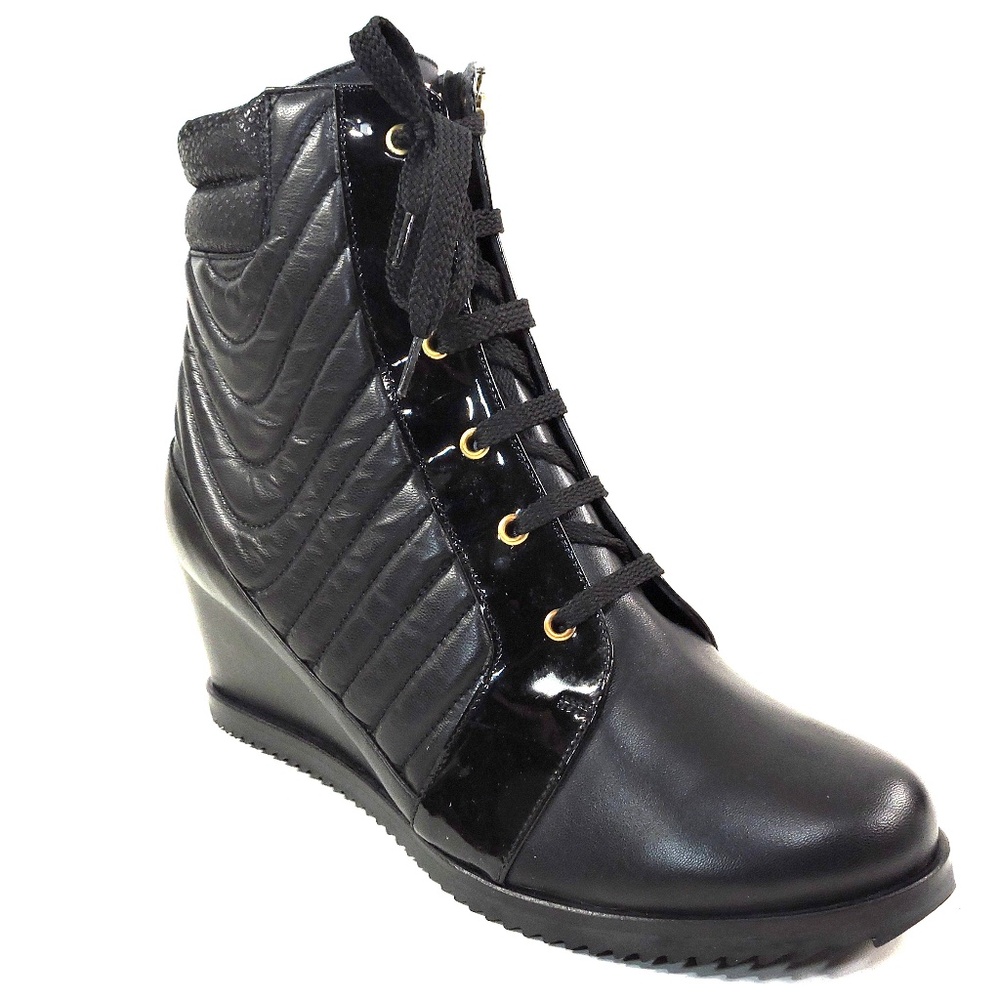 DAVIS CESARETTI 🇮🇹 WOMEN'S BLACK SOFT LEATHER COMFORT WINTER WEDGE BOOTIE - Picture 3 of 8